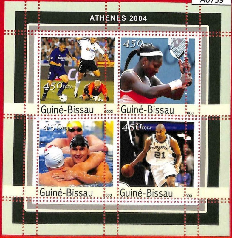 A0759 - GUINEA-BISSAU - ERROR  MISSPERF SHEET - OLYMPIC GAMES 2004 Tennis BASKET