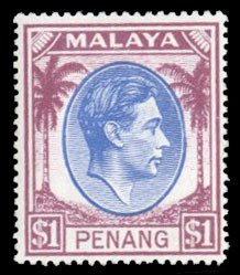 Malayan States - Penang #20 Cat$20, 1949 $1 violet brown and ultramarine, lig...