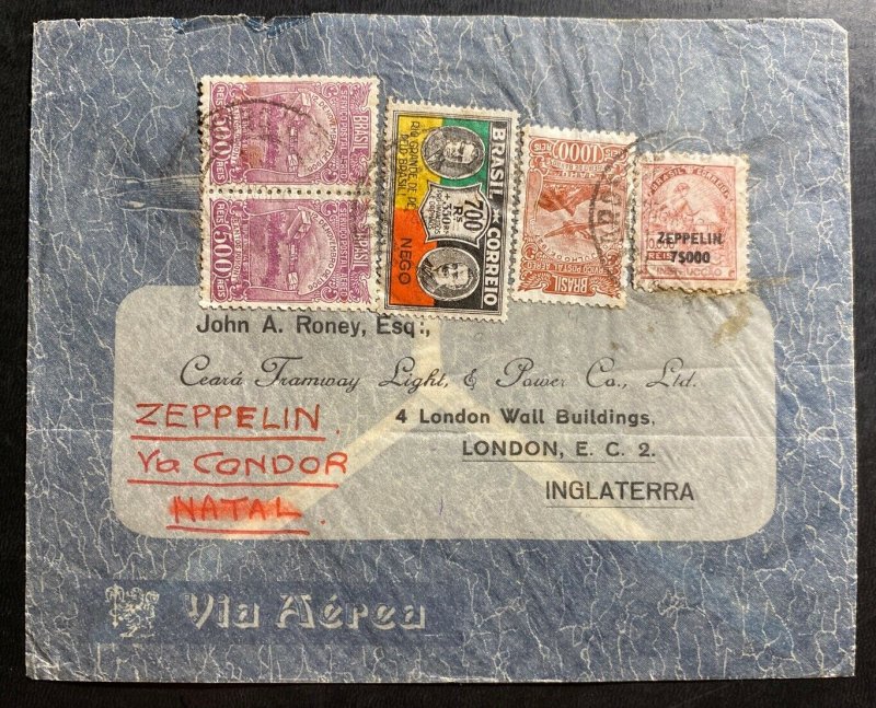 1934 Brazil Condor Graf Zeppelin LZ127 Airmail cover to London England