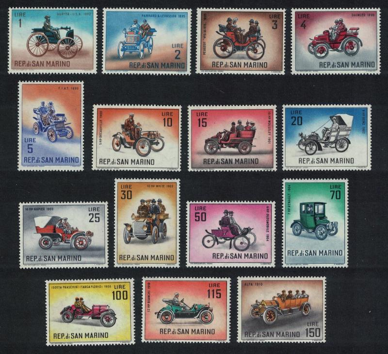 San Marino Veteran Motor Cars 15v COMPLETE 1962 MNH SG#644-658 MI#704-718