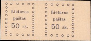 1919 Lithuania #18, Incomplete Set, Pair, No Gum as Issued