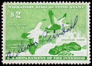 United States Hunting Permit Stamp Scott RW24 (1957) Used/Signed F, CV $12.50 C