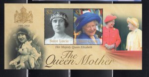 St. Lucia 2002 Souvenir Sheet of 2 Queen Mother, Scott 1159 MNH