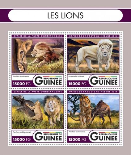 GUINEA 2016 SHEET LIONS FELINES WILD CATS WILDLIFE