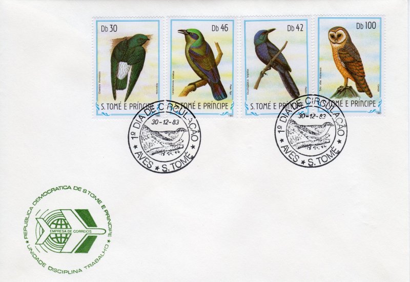 St.Thomas and Principe 1983 BIRDS-OWLS Set (22) Official FDC (3) Perforated