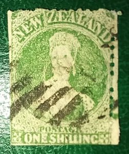 NEW ZEALAND 1864-71 Stamp P12.5 Shift Error Wmk Large Star 1Sh Chalon