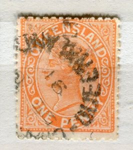 QUEENSLAND; 1890s early classic QV issue fine used Shade of 1d. value