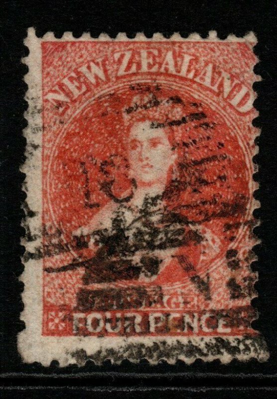 NEW ZEALAND SG119 1865 4d DEEP ROSE p12½ USED 