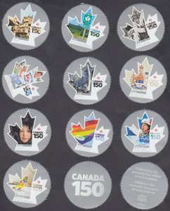 Canada - #2999a-2999j Canada 150 Set Of Ten + Two Labels from 2017 - MNH