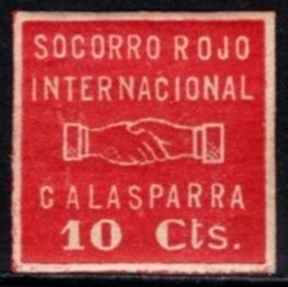 1937 Spain Civil War Charity Poster Stamp 5 Centimos Calasparra Red Help Int&...