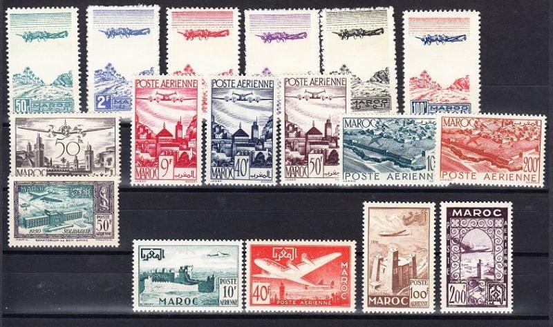 French Morocco Scott C27 // C45 Mint NH complete sets (Catalog Value $44.10)
