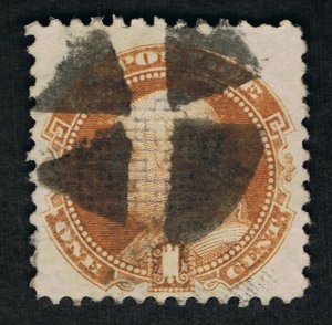 OUTSTANDING GENUINE SCOTT #112 USED 1869 BUFF WELL DEFINED G-GRILL CORK CANCEL