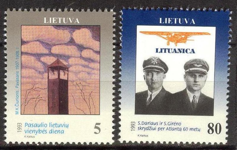 Lithuania 1993 Unit Day Ciurlionis Flight across Atlantic Ocean set of 2 MNH