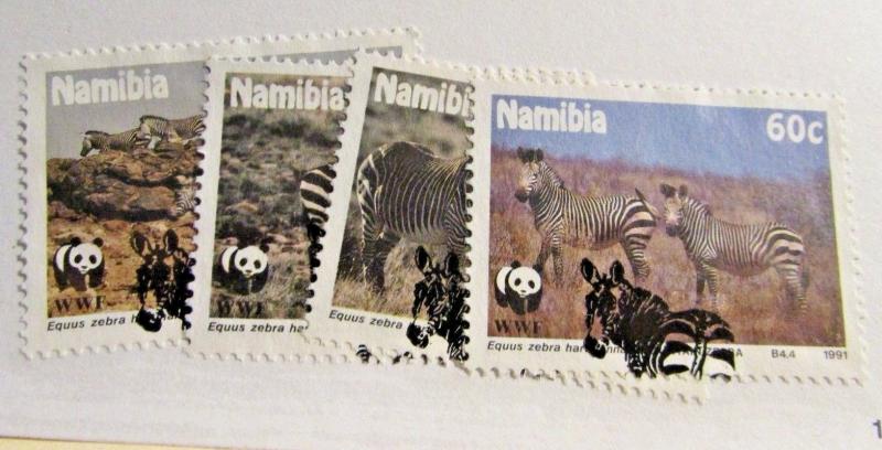 1991 Namibia Sc #694-97  Zebra with WWF promotion postage stamp. Cv$7