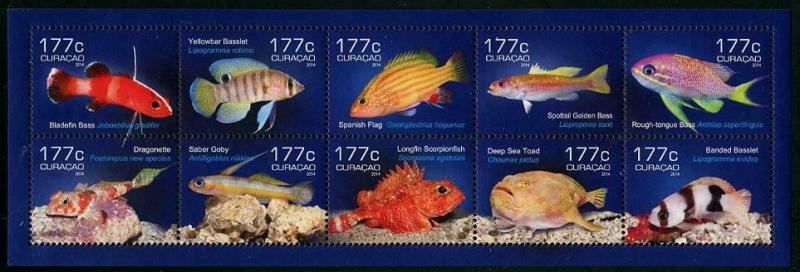 HERRICKSTAMP NEW ISSUES CURACAO Sc.# 217 Fish 2014 Sheetlet