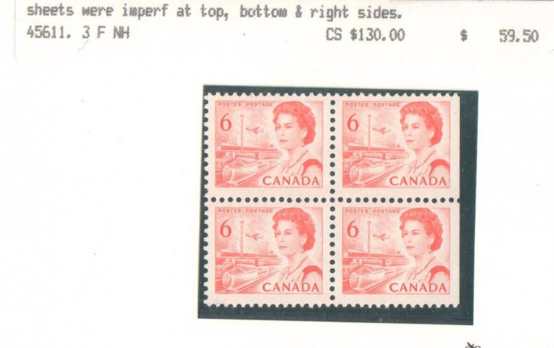 Canada #459biv MINT NH Block of 4 Hibrite paper C$140.00