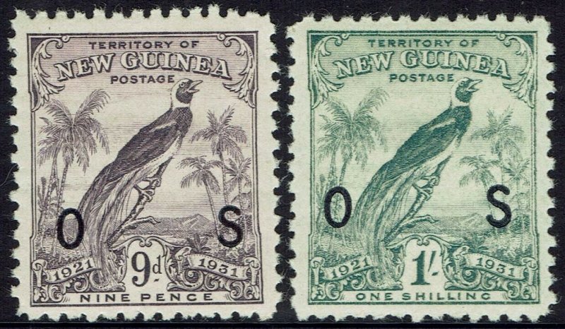 NEW GUINEA 1931 DATED BIRD OS 9D AND 1/- 