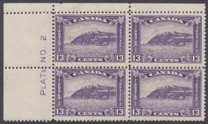 Canada #201 Used Plate Block of 4, PL No. 2 UL