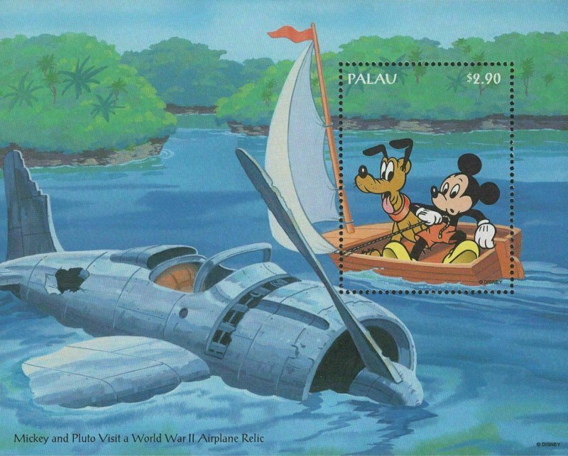 Palau Disney Mickey & Pluto Visit a World War 2 Airplane Relic MNH 