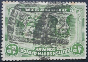 Rhodesia Double Head HalfPenny with Barred 826 (Victoria) Oval postmark