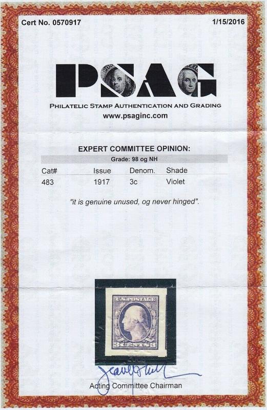 483 Superb OG never hinged PSAG cert graded 98 ! see pic !