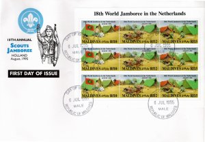 Maldives 1995 Sc 2081a-c sheetlet of 9 (3 strips of 3) FDC