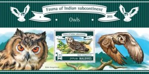 Maldives - 2015 Owls - Stamp Souvenir Sheet -   - 13E-251