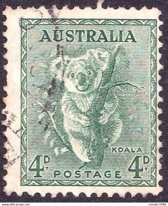 AUSTRALIA 1938 KGVI 4d Green Perf 13.5 x 14 SG170 FU