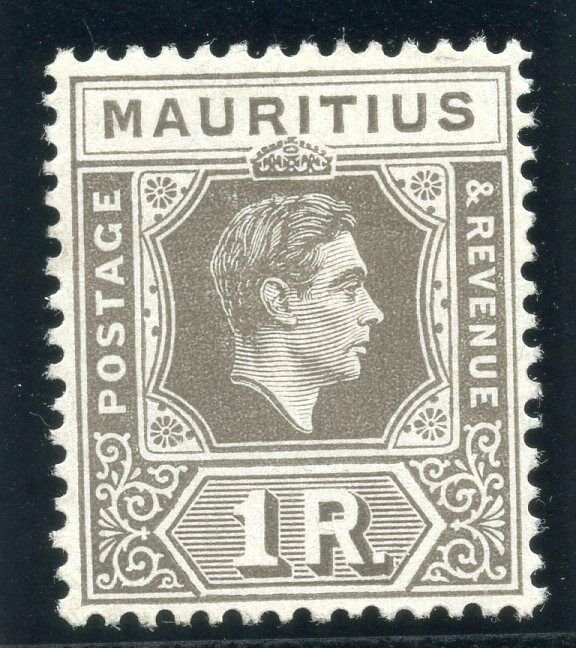 Mauritius 1949 KGVI 1r drab (CH) MLH. SG 260c.