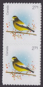 Canada 3367 Christmas Holiday Birds Grosbeak $2.71 vert pair MNH 2022