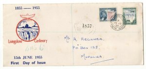 Rhodesia & Nyasaland 1955 Victoria Falls illus. Reg. FDC (Livingstone) WS24531