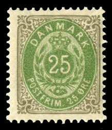 Denmark #50 Cat$110, 1898 20o gray and green, very lightly hinged