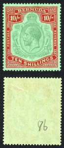 Bermuda SG92 10/- Green and red/pale emerald Wmk Script M/M Cat 140 pounds