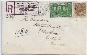 1927 Belleville to Peterboro, Canada Registered 10c Admiral & 2c Confed. (56792)