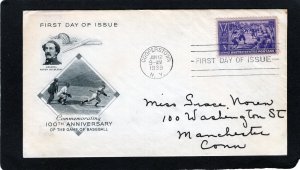 855 Baseball, FDC ArtCraft cachet addressed