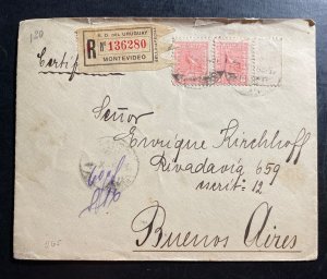 1927 Montevideo Uruguay Registered Cover To Buenos Aires Argentina