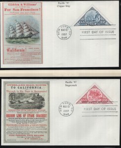 US     3130-3131  FDC,  PACIFIC 97    TRIANGLE  SET  2 FDC , MYSTIC,   CACHET,