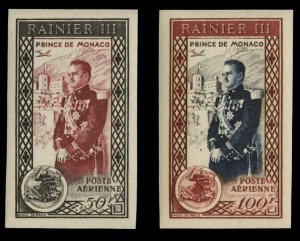 Monaco #C34-35 (YT PA 49-50) Cat€27.50, 1950 Rainier, imperf. set of two, l...