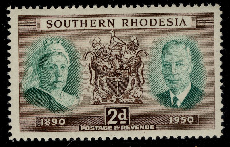 SOUTHERN RHODESIA GVI SG70, 2d green & brown, LH MINT.