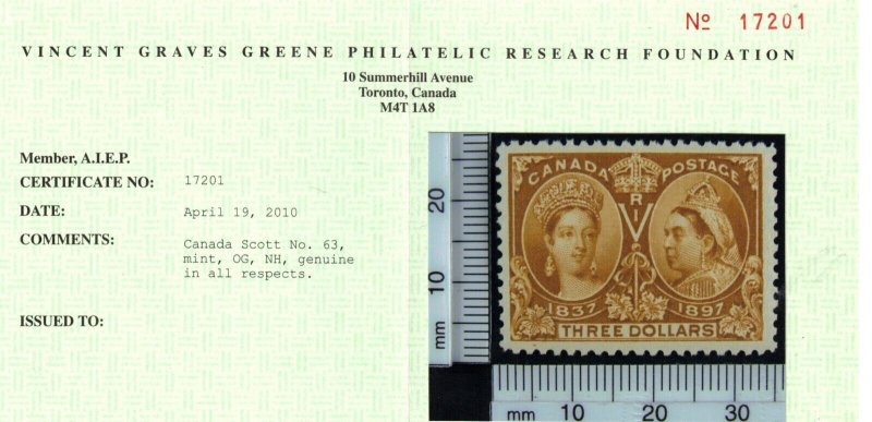 Canada #63 Very Fine Never Hinged **With Certificate**