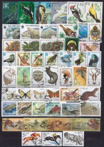 009 - RUSSIA - Fauna - Fish - Birds - Dogs - Snake - 50 Different used stamps