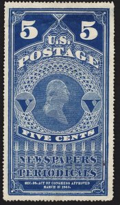 US#PR5 5c Dull Blue Washington Newspaper Stamp NGAI SCV $225