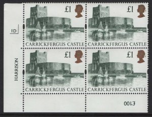 GB 1992 Castles £1 plate 1D corner block of 4 unmounted mint, tiniest of gum w