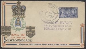 1939 Newfoundland #249 Royal Visit FDC McCready Cachet with Add-Ons St John's