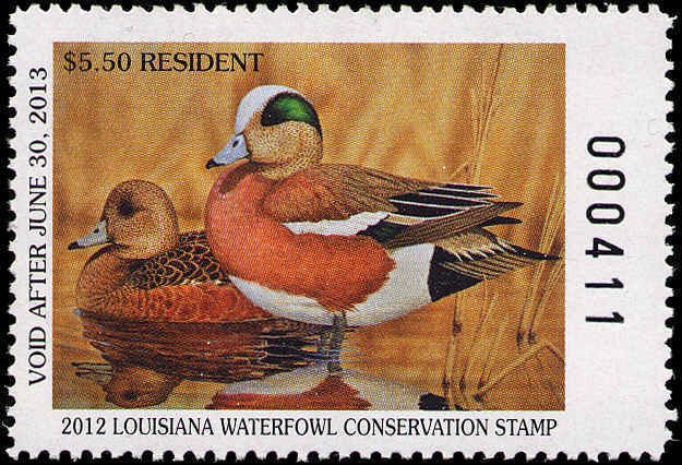 LOUISIANA #24 2012  STATE DUCK  STAMP AMERICAN WIDGEON by Jeffery  Klinefelter