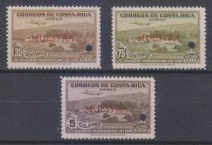 COSTA RICA 1940 AIRPOST UNISSUED 35c, 75c & 5 Colones MUESTRA (SPECIMEN) MNH 