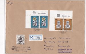 Cyprus 1980 Nicosia Cancels Regd Airmail Europa CEPT Stamps Lge Cover Ref 30536