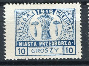 POLAND; 1918-19 early classic Local Post issue Przedborza Mint hinged value