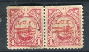 PHILIPPINES; 1928 early LOF Optd. fine Mint hinged 4c. coil pair