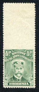 Rhodesia 1913-19 SG188b 1/2d dull yellowish green IMPERF gutter margin VFM